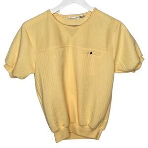 Vintage Jason Maxwell Yellow Quilted Short Sleeve Pullover Shirt - Women's XL